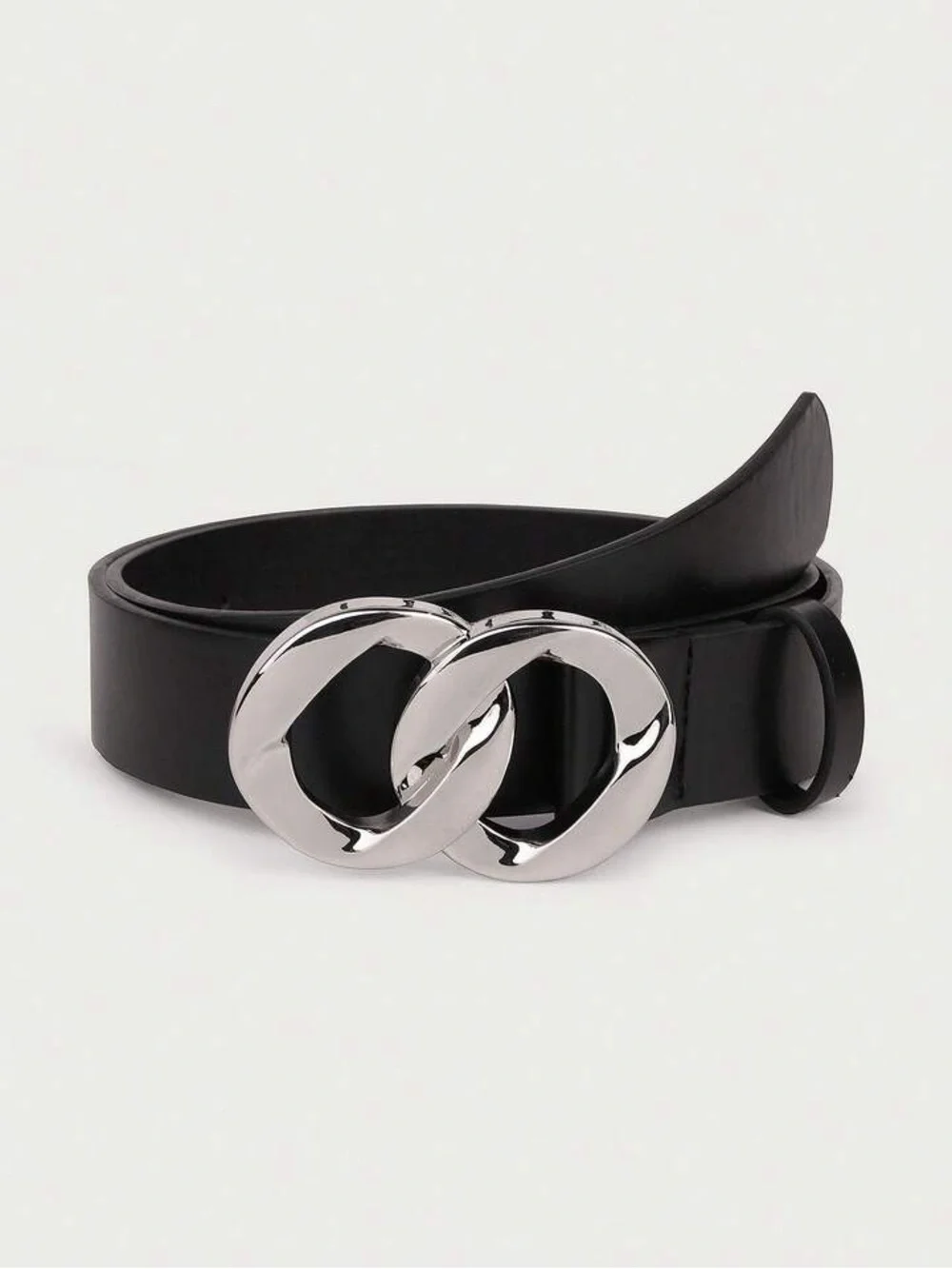 Express Women’s  Black Leather Belt with Silver Interlocking Buckle